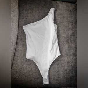 One shoulder white bodysuit